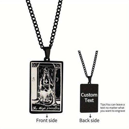Custom Black 22 styles Tarot Titanium Steel Necklace Vintage Rectangular Pendant  Men and Women Accessories