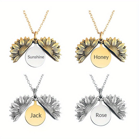 Custom New SUNFLOWER Opening and Closing Necklace Can Be Engraved Name Fashion Personality For Men and Women