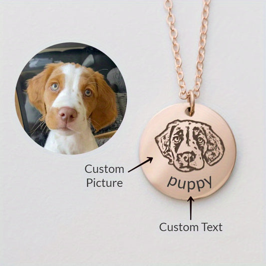 Custom Engraved Pet Photo & Name Fingerprint Round Pendant Necklace Memorial Gift For lovers Men and Women