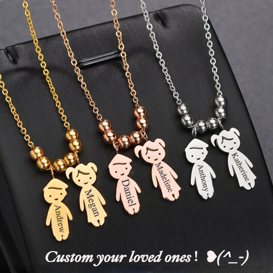 Custom Cute Boy Girl Combination Pendant Necklace Customized Name, For Female Male Neck Accessories
