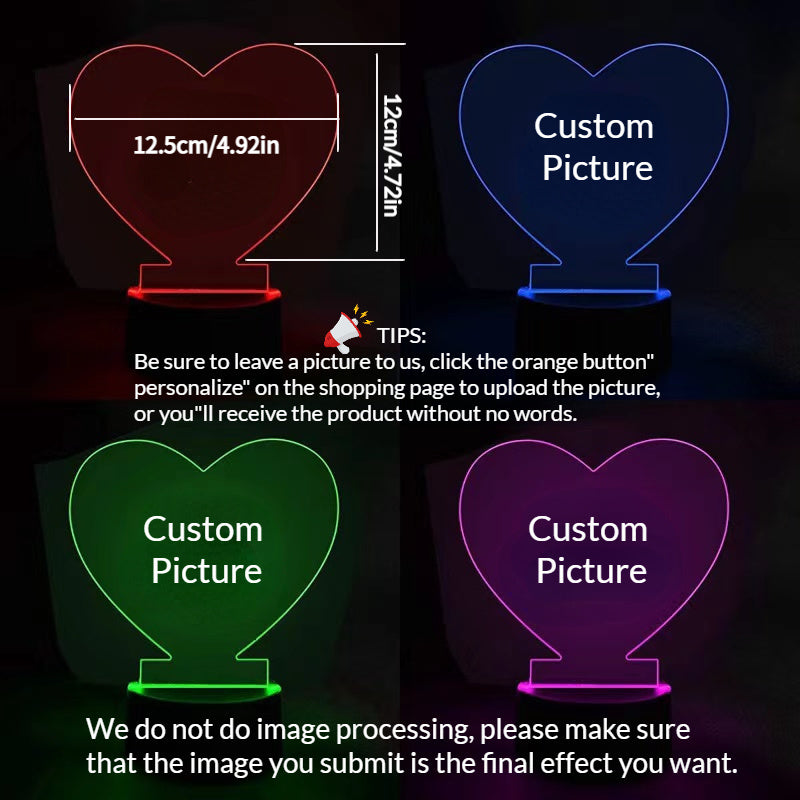 Custom Night LED Picture Personalized Light Lamp Base Clear Acrylic Sheets with USB Cable, DIY Acrylic Adjustable 3 Colors for Restaurant Room Shop Bar as Gifts or Decoration